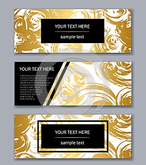 Set of white, black and gold banners templates. Modern abstract