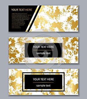 Set of white, black and gold banners templates. Modern abstract