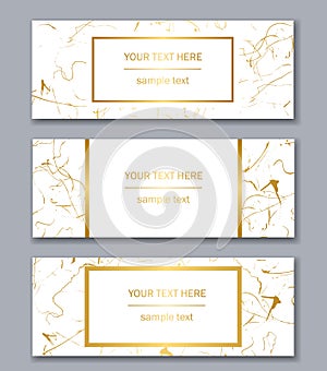 Set of white, black and gold banners templates. Modern abstract