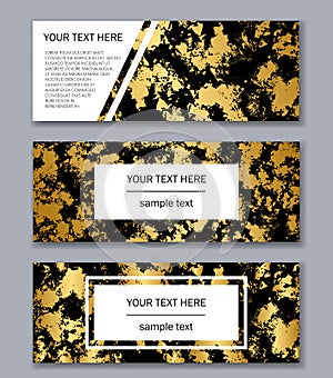 Set of white, black and gold banners templates. Modern abstract