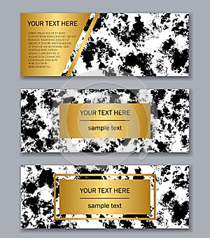 Set of white, black and gold banners templates. Modern abstract