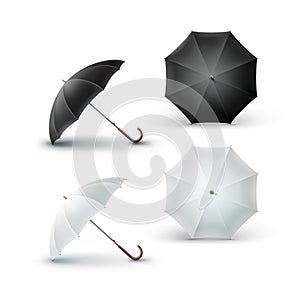 Set of White Black Opened Rain Umbrella Sunshade