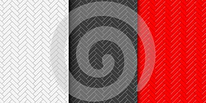Set of white, black and red herringbone tile seamless pattern. Stone or ceramic wall background. Kitchen backsplash or