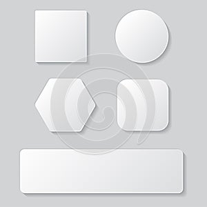 Set of white blank button. Round square rounded buttons