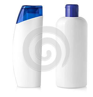 Set of White blank plastic bottles on isolated background with clipping path