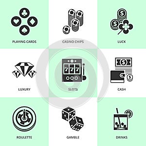 Set of white casino icons.