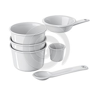 Stack of White Ceramic Bowls with Pan and Spoon