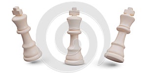 Set of white chess kings in different positions. Main chess piece with shadows