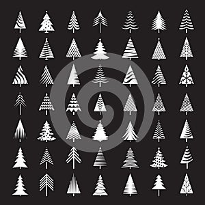 Set of White Christmas Trees. Vector Illustrations.