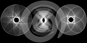 Set of white circular patterns. Geometric pattern with visual distortion effect.  Op art.