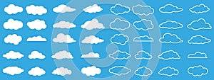 Set white clouds icon on blue background