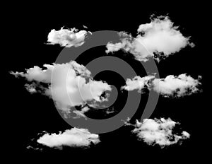 Set of white clouds isolated on black background