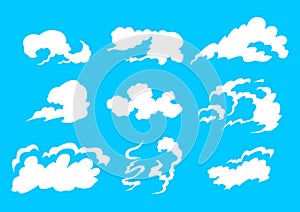 Set White Clouds isolated on a blue background