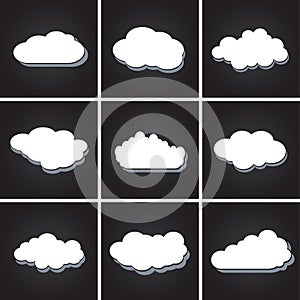 Set of white clouds, speech bubbles vector icons