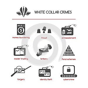 Set of white collar crime icons photo