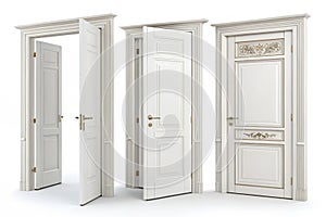Set of white doors in various stages of opening