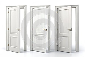 Set of white doors in various stages of opening