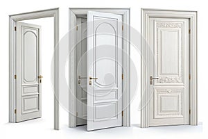 Set of white doors in various stages of opening