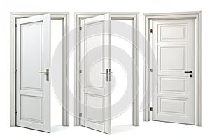 Set of white doors in various stages of opening
