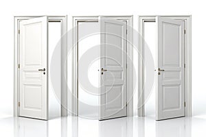 Set of white doors in various stages of opening