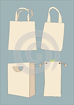 Set white empty shopping bag