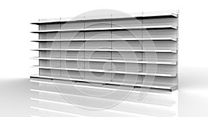 Un impostato composto da bianco vuoto Mantenere scaffali. vedere al dettaglio due volte scaffali in piedi. campioni Schermo. modello pronto il tuo progetto.  un'immagine tridimensionale creata utilizzando un modello computerizzato 