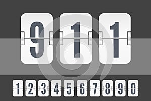 Set of white flip score board numbers for countdown timer or calendar. Vector template for your design.