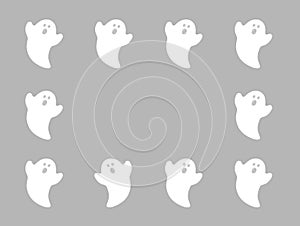 Set of white ghosts  on gray color background. Halloween ornament is colorful Tones