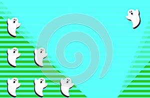 Set of white ghosts isolated on green color background. Halloween ornament is colorful Tones