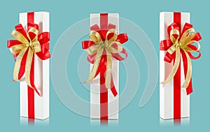 Set of white gift boxes isolated on a pastel green background with a clipping path
