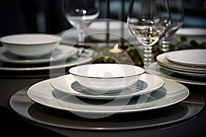 A set of white glassware. Table setting