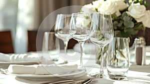 A set of white glassware. Table setting