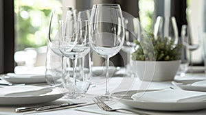 A set of white glassware. Table setting