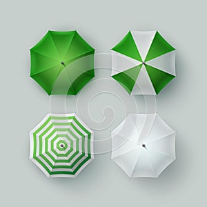 Set of White Green Rain Umbrella Parasol Sunshade