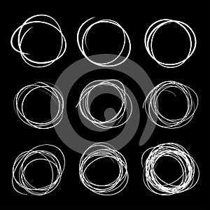 Set of 9 White Hand Drawn Scribble Circles
