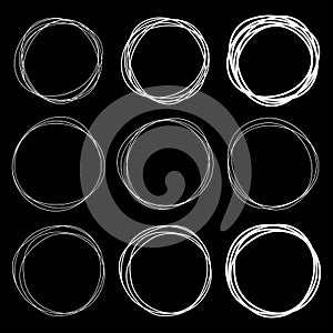 Set of 9 White Hand Drawn Scribble Circles
