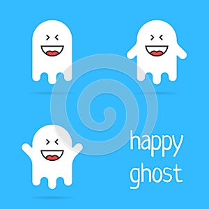 Set of white happy ghost emoji