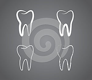 A set of white healthy tooth logo for dental clinics on black background