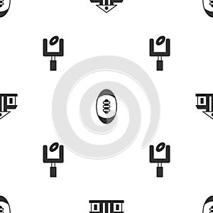 Set White House, American Football ball and football goal post on seamless pattern. Vector