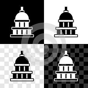 Set White House icon isolated on black and white, transparent background. Washington DC. Vector