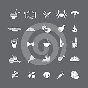 Set of white icon with food.