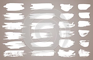 Set of white ink vector stains. Vector black paint, ink brush stroke, brush, line or round texture. Dirty artistic