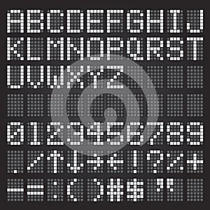 Set of white letters on a mechanical timetable, airport symbols