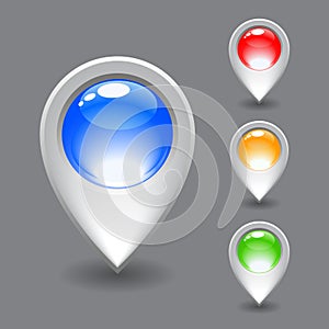 Set of white map pointer icon.