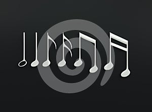 White music notes on black background abstract 3d illustration