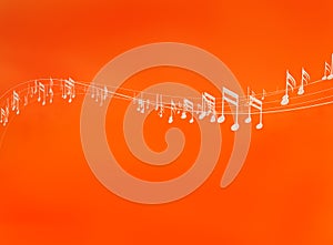 White music notes on orange background abstract 3d illustration