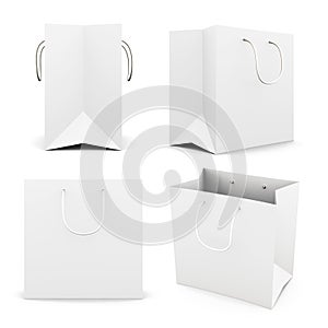 Set of white paper bag on white background. 3d render i