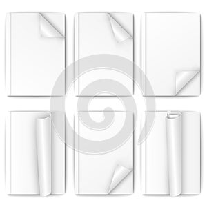 Set of white paper brochure on white background