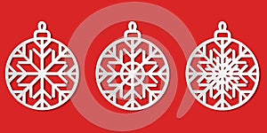 Set of white paper cut graphic vector Christmas bauble icons iso