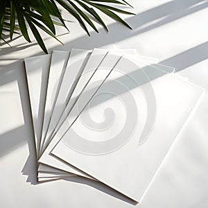 Set of white paper sheets with shadows isolated on white background